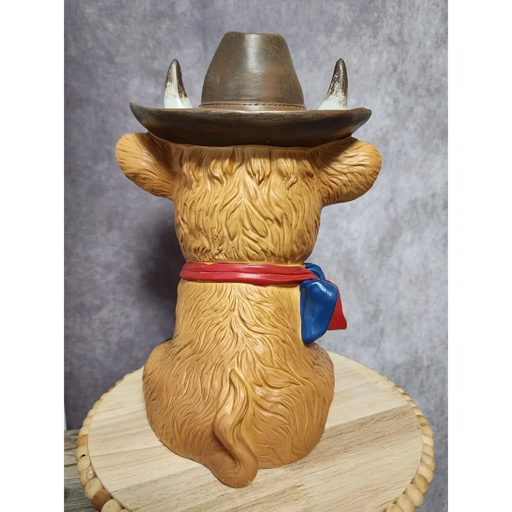 Patriotic 4th of July Memorial Day Highland Cow W/ Cowboy Hat Scarf Figurine 10